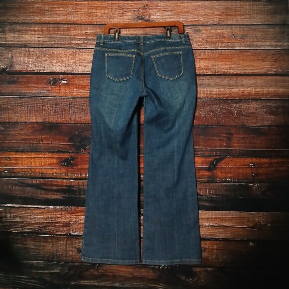Michael Kors Jeans Size 10 Petite 10P Flare Leg Mid Rise Blue Denim Stretch - Picture 3 of 9